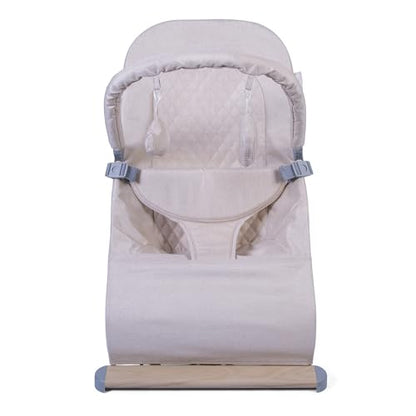Red Kite Baya baby bouncer in oatmeal with toy bar, ergonomic self-bouncing design and adjustable features for comfort.