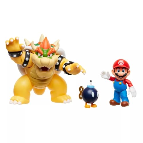 Nintendo Mario vs. Bowser Lava Battle playset featuring articulated Mario, Bowser, and Bom-Omb action figures for kids aged 3+.