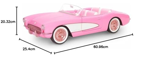 Vintage Barbie pink Corvette convertible with white wall tires and trunk storage, collectible toy car.
