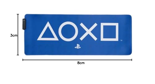 Paladone PlayStation light-up desk mat featuring a large, illuminated gaming mouse pad and keyboard mat for office or gaming setups.