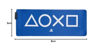 Paladone PlayStation light-up desk mat featuring a large, illuminated gaming mouse pad and keyboard mat for office or gaming setups.