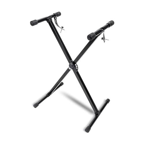 Alesis Melody 61 keyboard piano with 61 keys, built-in speakers, stand, bench, headphones, and tablet/music stand for beginners.