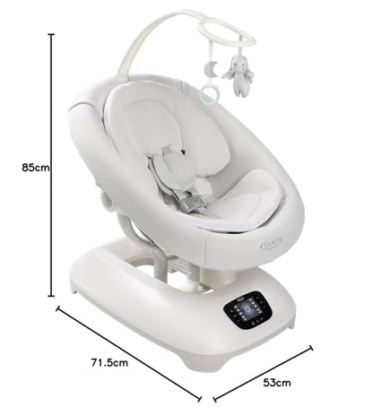 Graco Eluma Sway baby swing with cry detection tech, 3 recline positions, Rori fashion, suitable for infants up to 9kg.