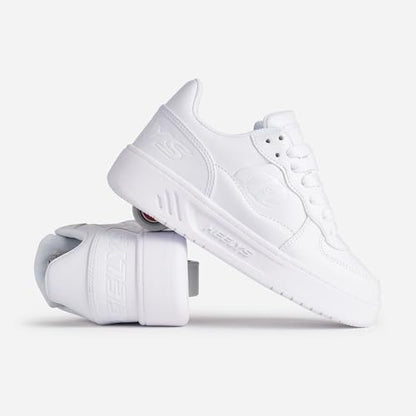 Heelys unisex kids skate shoes in white with black accents, size 5 UK, featuring built-in wheels for skating fun.