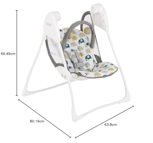 Graco Baby Delight Swing in Parade fashion with compact fold, lightweight design, suitable for infants up to 6 months.