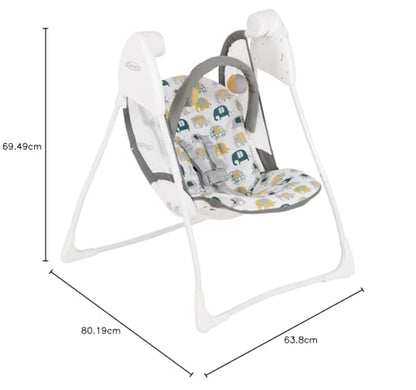 Graco Baby Delight Swing in Parade fashion with compact fold, lightweight design, suitable for infants up to 6 months.