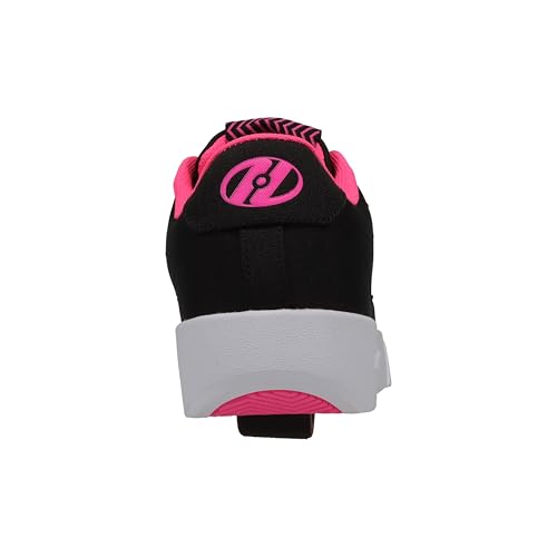 Black and pink Heelys Digilo Nylon skate shoes with wheels, size 6, featuring a sleek design and comfortable fit for kids.