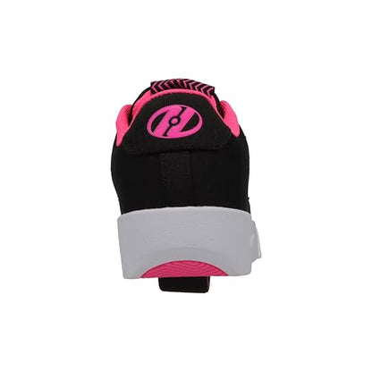 Black and pink Heelys Digilo Nylon skate shoes with wheels, size 6, featuring a sleek design and comfortable fit for kids.