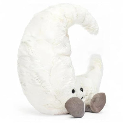 Jellycat white crescent moon plush decoration with soft fabric and cute face, perfect for nursery decor or cuddling.