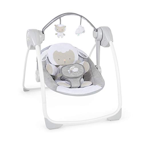Ingenuity Comfort 2 Go Compact Portable 6-Speed Baby Swing with Music, Folds for Easy Travel - Cuddle Lamb, 0-9 Months