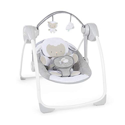 Ingenuity Comfort 2 Go Compact Portable 6-Speed Baby Swing with Music, Folds for Easy Travel - Cuddle Lamb, 0-9 Months