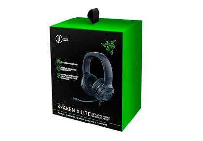 Razer Kraken X Lite - Wired Ultralight PC Gaming Headset - Surround Sound bendable cardioid microphone (230g light, 3.5 jack for PS4, PS5, Switch, Xbox One, Xbox Series X|S) Black