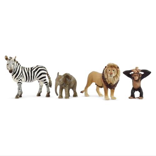 SCHLEICH Wild Life - 4PK Africa Starter Playset - Includes Zebra, Monkey, Elephant and Lion Toy Figures - Safari Figurines for Kids Ages 3+ | 42721