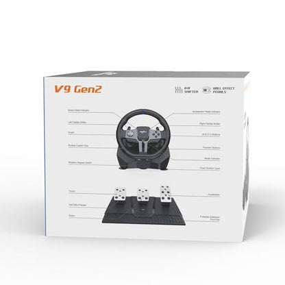 PXN V9 Gen2 Gaming Steering Wheel with Pedals and Shifter - 270°|900° Racing Wheel, Vibration Feedback, Hall Effect Pedal, Paddle Shifters, Tools APP - Steering Wheel for PC, PS3, PS4, Xbox