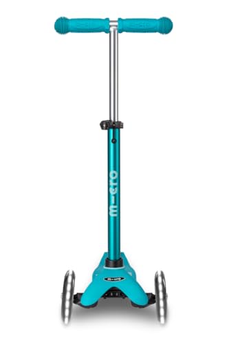 Micro Scooters | Mini Micro Deluxe LED Children's Scooter | Extra Grippy Deck | Weather Tested Stem | Remove & Fold Handlebar | Light Up Wheels | 2-5yrs | Boys & Girls | Aqua