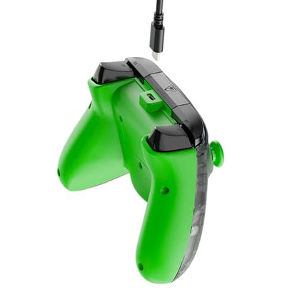 Turtle Beach Rematch Core green and black camo wired gaming controller with audio controls, rumble motors, and impulse triggers for Xbox and PC.
