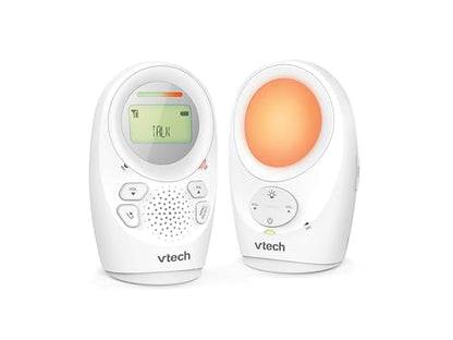 VTech DM1211 audio baby monitor with parent unit, long range, 2-way talk, noise level display, temperature sensor, and soothing sounds