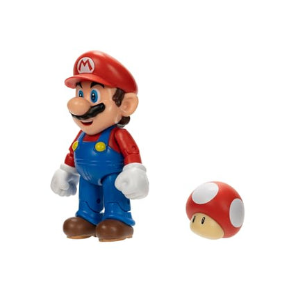 Super Mario 4-inch poseable figure with Power-up Mushroom accessory from Super Mario, suitable for ages 3 and up.