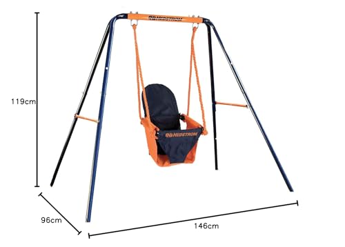 Hedstrom Folding Baby Swing Set | Age 6-36 Months | Outdoor Garden or Home Play Equipment Children | Adjustable Kids Playground | Toddler Toy Chair High Back, Blue/Orange