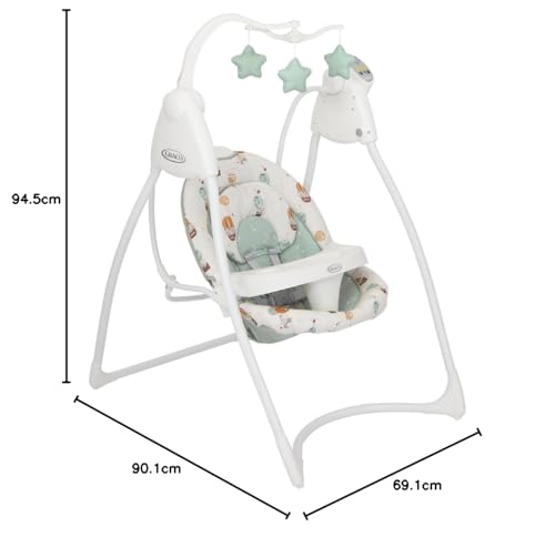 Graco Lovin' Hug Swing with 6 Swing speeds, Music, 4 Recline Positions and Folds up for Storage. Suitable from Birth to Approx. 6 Months (0-9kgs), Up & Away Fashion