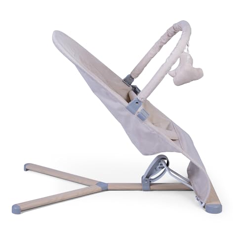 Red Kite Baya Bouncer in oatmeal with toy bar, ergonomic self-bouncing baby bouncer with adjustable features and soft fabric.