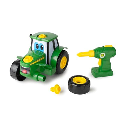 John Deere Build A Johnny Tractor, 16 Piece Building Farm Toy Car, Tractor Toy With Motorised Drill For 18 Months, 2, 3 and 4 Years Old Boys and Girls