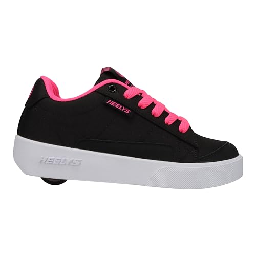 Black and pink Heelys Digilo Nylon shoe with wheels, size 6, featuring sporty design and casual sneaker style.