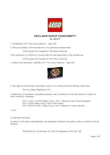 LEGO Art The Fauna Collection Tiger 3D buildable painting with decorative flowers for home or office decor.