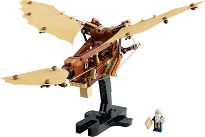 LEGO Icons Leonardo da Vinci’s Flying Machine model kit displayed on a table, showcasing intricate design and details.