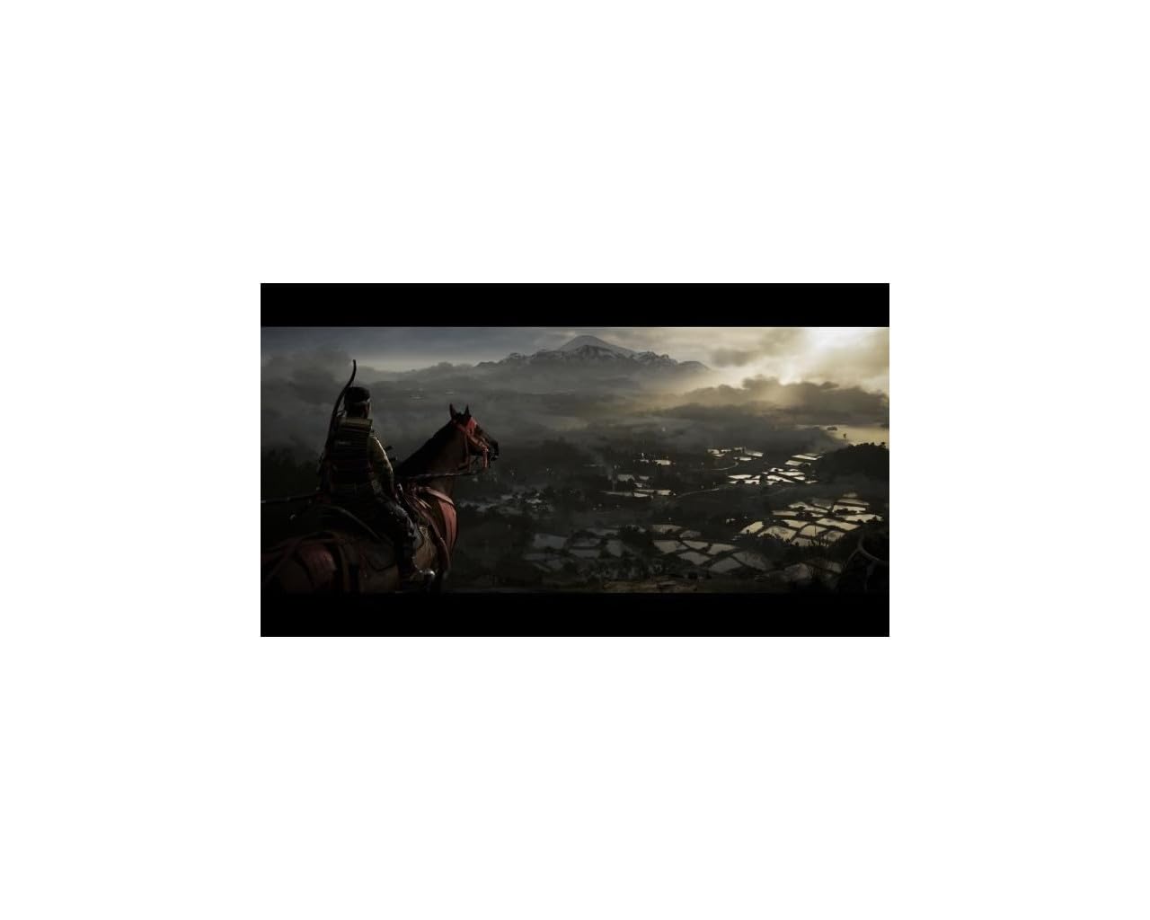 PlayStation Ghost of Tsushima Director's Cut game case for PS5 console, featuring artwork of samurai in a scenic landscape.