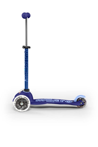 Micro Scooters | Mini Micro Deluxe LED Children's Scooter | Extra Grippy Deck | Weather Tested Stem | Remove & Fold Handlebar | Light Up Wheels | 2-5yrs | Boys & Girls | Blue