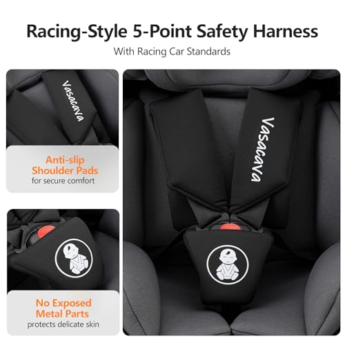 Vasacava Baby Car Seat 360° Rotating i-Size R129 ISOFIX with Support Leg Newborn to 12 Years Side Impact Protection Adjustable Headrest & Recline Group 0+1+2+3 Suitable from 40–150cm