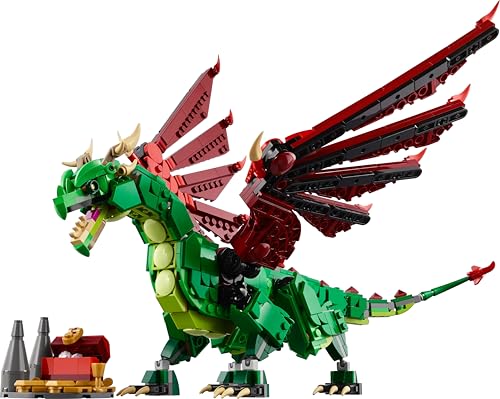 LEGO Creator 3in1 Medieval Dragon set showcasing dragon, sea serpent, and phoenix figures for imaginative building fun.