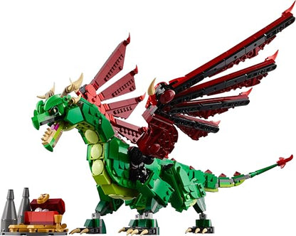 LEGO Creator 3in1 Medieval Dragon set showcasing dragon, sea serpent, and phoenix figures for imaginative building fun.