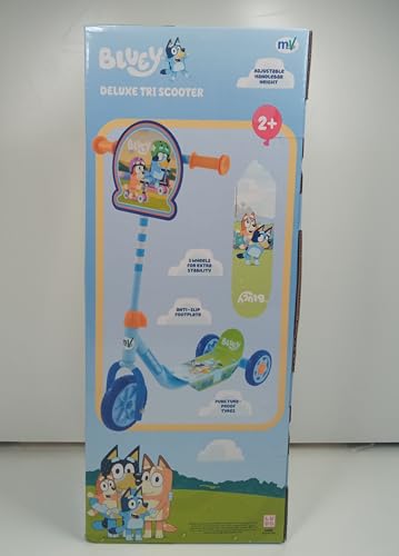 Bluey 3-Wheel Tri Scooter for Kids | Deluxe Edition Officially Licensed with Exciting Decals | Sturdy Steel Frame Puncture-Proof Tyres | Adjustable Handlebar Height | Age 3+ Years