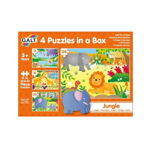 Galt Toys, 4 Puzzles In A Box - Jungle, Animal Jigsaw Puzzle Kids, Ages 3 Years Plus