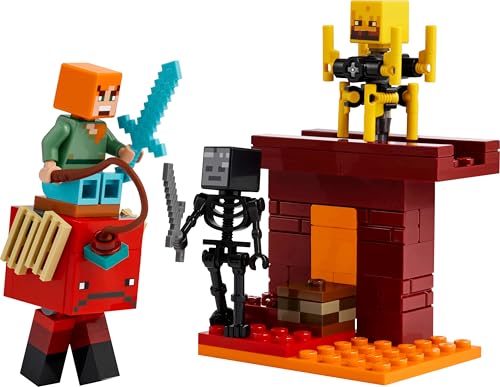 LEGO Minecraft The Nether Lava Battle - Interactive Toy with an Alex Figure, plus Mobs incl. a Skeleton, Blaze and a Strider - Gaming Gift for 6+ Year Old Boys & Girls - 21266