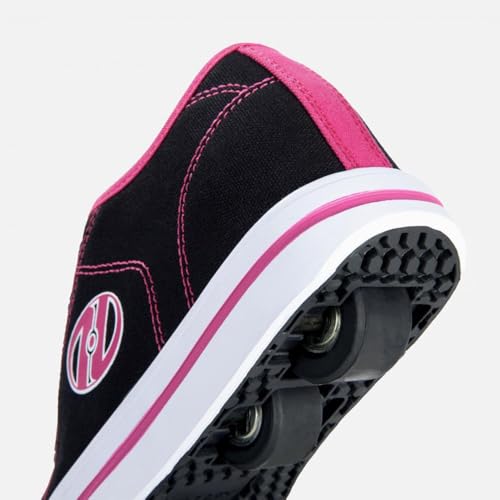 Heelys girls skate shoe in black, white, and hot pink with wheels, featuring a sporty design and casual style for children.