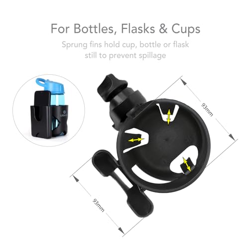 LittleLife Buggy And Pushchair Universal Cup & Phone Holder Adjustable Bottle Organiser for Stroller, Drink and Coffee Cup Holder with Phone Holder