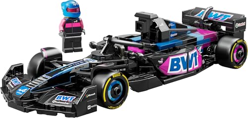 LEGO Speed Champions BWT Alpine F1 Team A524 race car toy with collectible Formula 1 driver minifigure.