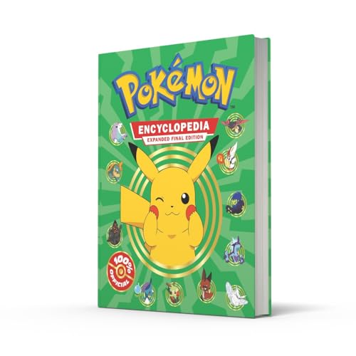 Updated 2024 Pokémon Encyclopedia by Super Toy Store, showcasing vibrant cover art and detailed illustrations inside.