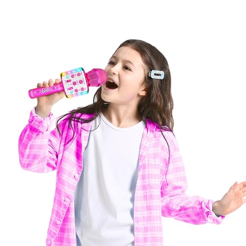 Barbie Bright Voicemaster wireless karaoke microphone with multi-colored lights, voice effects, and recording features by Sinco Creations.