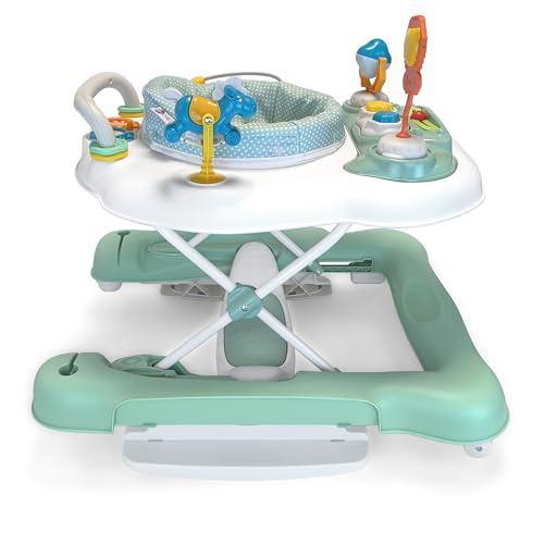 MyChild Little Explorer Activity Walker, Sage Green - Activity Center Baby Walker - Easy fold Frame for Storage - 6 Months + Anti Fall Blocks for Extra Safety and 3 Height Adjustment.