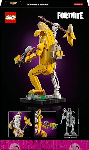 LEGO Fortnite Peely Bone collectible figure with paint launcher and Peely pickaxe, ideal for display and gaming fans.