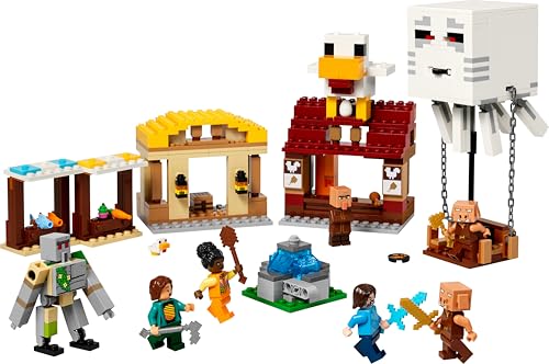 LEGO Minecraft The Ghast Balloon Village Attack Toy - incl. Steve's House, 4 Minifigures, Iron Golem Figure & Exploding Fountain Function - Gaming Gift for 10+ Year Old Boys, Girls & Fans - 21273
