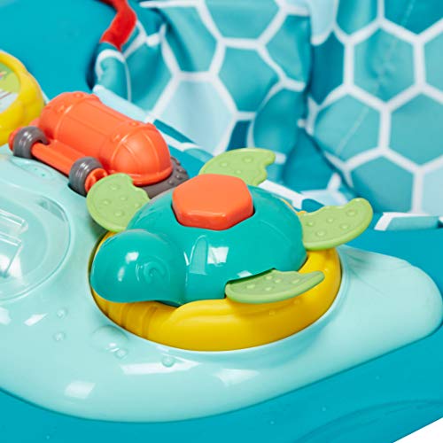My Child Dino 3-in-1 Walk n Rock aqua and dinosaur baby seat with removable rocker and sturdy handle for toddlers.