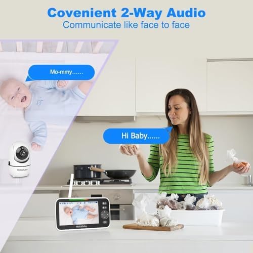 HelloBaby HB6550 baby monitor with camera, night vision, 5-inch display, two-way talk, and temperature monitoring.