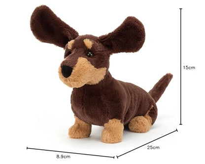 Jellycat Otto Sausage Dog plush soft toy, featuring a cute dachshund design with floppy ears and a cozy body.