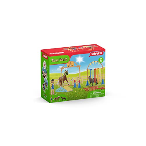 SCHLEICH Farm World 42481 Pony Agility Training Set with Horse, Trainer, and Accessories Playset - 41-Piece Pony, and Horse Club Accessories - Toy Animals Gift Set for Boys, Girls, Toddlers Ages 3+