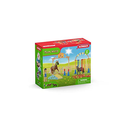 SCHLEICH Farm World 42481 Pony Agility Training Set with Horse, Trainer, and Accessories Playset - 41-Piece Pony, and Horse Club Accessories - Toy Animals Gift Set for Boys, Girls, Toddlers Ages 3+